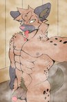 abs anthro fer_miller green_eyes male solo steam tongue tongue_out fer humanoid hyena mammal spotted_hyena hi_res