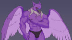 abs anthro barazoku beak biceps big_muscles big_pecs black_clothing black_underwear braided_fur bulge claws clothed clothing ear_piercing ear_ring feathered_wings feathers front_view fur grey_background grey_beak hand_on_chest hand_on_pecs looking_at_viewer looking_down male muscular muscular_anthro muscular_male music navel nipples non-mammal_nipples obliques one_eye_closed pec_grab pec_squeeze pec_squish pecs piercing purple_body purple_feathers purple_fur red_eyes ring_piercing seductive simple_background smile solo squish standing thong topless topless_anthro topless_male tuft underwear wings wink adiamantberyl mythology neopets lord_kass avian darigan_neopet eyrie_(neopets) gryphon mythological_avian mythological_creature neopet_(species) 16:9 2022 2d_animation animated portrait short_playtime sound three-quarter_portrait webm widescreen