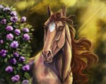 ambiguous_gender facial_markings feral flower hair head_markings light light_beam looking_at_viewer markings plant solo sunbeam sunlight tan_body tan_hair voronasasha pearl_(wasen) equid equine horse mammal digital_media_(artwork)