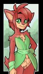 2018 activision anthro arm_tuft belly_tuft big_ears biped chest_tuft countershade_fur countershade_torso countershading elora faun_(spyro) female fur green_eyes hair hi_res humanoid leaf_clothing leaf_dress orange_body orange_fur proxicute red_body red_fur red_hair short_hair short_tail shoulder_tuft small_waist smile smiling_at_viewer solo spyro_the_dragon tail tail_tuft tan_body tan_fur tuft wide_hips wristband