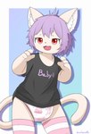 ageplay anthro bunnyhopps_(diaper) clothed clothing diaper diaper_fetish diaper_only female fluffy hair infantilism purple_hair red_eyes roleplay shirt smile solo t-shirt tail tight_clothing topless topwear wearing_diaper young saleecatto abuniverse bunnyhopps domestic_cat felid feline felis mammal absurd_res hi_res