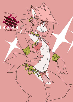 accessory anthro breasts clothing dancewear dancing featureless_crotch female fur pink_body pink_eyes pink_fur solo teeth_showing translucent translucent_clothing kiukiu canid mammal absurd_res hi_res