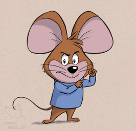 3_toes 4_fingers anthro big_ears black_nose brown_body brown_fur clothed clothing feet fingers flexing flexing_bicep fur male pantsless serious_face solo tail toes topwear whiskers adriano_berjillos hanna-barbera bigelow_mouse mammal mouse murid murine rodent