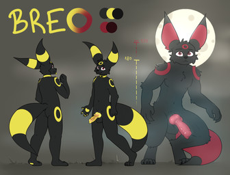 anthro collar collar_only genitals glowing glowing_genitalia glowing_penis knot knotted_penis light looking_at_viewer male moon moonlight nude nude_male penis simple_background solo vipy nintendo pokemon breo_(vipy) brreo eeveelution generation_2_pokemon pokemon_(species) umbreon werecreature absurd_res hi_res model_sheet