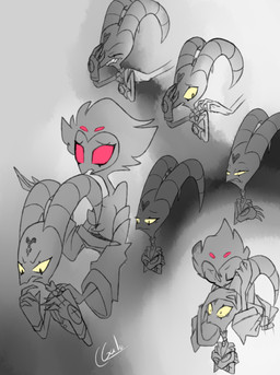 4_eyes anthro bathrobe bodily_fluids chest_tuft clothed clothing crossed_arms duo eyes_closed fingerless_gloves fingers gloves handwear horn hug male male/male mature_anthro mature_male multi_eye off_shoulder pupils red_eyes robe sharp_teeth tears teeth text tuft yellow_sclera galo hellaverse helluva_boss blitzo_(helluva_boss) stolas_(helluva_boss) avian bird demon demon_humanoid horned_humanoid humanoid imp owl owl_demon 2022 absurd_res artist_name black_and_white hi_res monochrome signature