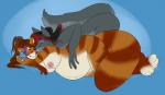 anthro areola belly big_belly big_breasts big_tail black_hair black_nose blue_background blush breasts brown_body brown_fur brown_hair brown_stripes claws colored_nails cuddling duo eyes_closed female fur gloves_(marking) grey_body grey_fur hair hand_in_hair hand_on_belly highlights_(coloring) long_hair lying markings multicolored_body multicolored_fur multicolored_hair nails navel nipples nude nuzzling orange_body orange_fur pink_areola pink_nipples plushie pregnant purple_hair purple_highlights red_claws red_hair red_highlights red_nails romantic romantic_couple simple_background sleeping slightly_chubby smile spooning striped_body striped_fur striped_markings striped_tail stripes tail tail_markings thick_tail thick_thighs touching_hair two_tone_body two_tone_fur two_tone_hair white_body white_fur kriwu blizzard_entertainment warcraft aura_(aurastrasza) miyuki_(helzimgiger) ailurid bear canid canine canis mammal pandaren red_pandaren wolf 2016 digital_media_(artwork) hi_res female_(lore) gynomorph_(lore)