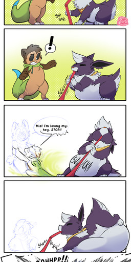 abdominal_bulge ambiguous_gender anthro breaking_the_fourth_wall burping computer_program dialogue draining_color drinking_straw duo exclamation_point kerchief mouse_cursor oral_vore shocked sound_effects speech_bubble vore eclairscollection nintendo pokemon hymin_(hybrid-mind) chespin eeveelution generation_1_pokemon generation_4_pokemon generation_6_pokemon hybrid hybrid_pokemon jolteon pokemon_(species) skuntank absurd_res comic hi_res