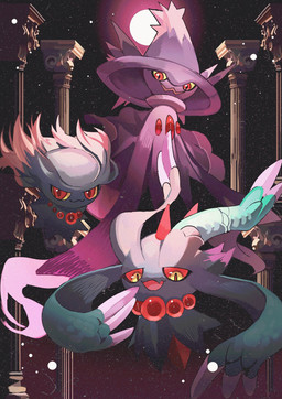 ambiguous_gender blue_body column fangs group looking_at_viewer moon open_mouth purple_body red_eyes red_sclera teeth tongue trio yellow_eyes yellow_sclera mmocc123 nintendo pokemon ancient_pokemon flutter_mane generation_2_pokemon generation_4_pokemon generation_9_pokemon misdreavus mismagius paradox_pokemon pokemon_(species) spirit 2025 digital_media_(artwork) hi_res