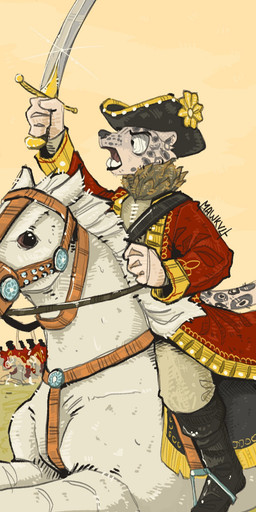 anthro black_boots black_clothing black_footwear boots clothing footwear france harness hat headgear headwear holding_melee_weapon holding_object holding_saber holding_sword holding_weapon male melee_weapon military military_uniform open_mouth outside raised_sword reins riding_horse rococo_clothing saddle shoes soldier solo sword teeth teeth_showing text tricorne uniform warrior weapon wearing_boots wearing_hat white_body mawkvlt war_of_the_austrian_succession equid equine horse mammal 1:2 artist_name english_description hi_res
