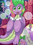 2018 3:4 armchair blood bodily_fluids chair comic crossgender dialogue dragon duo english_text female friendship_is_magic furniture genitals green_eyes hasbro hi_res male my_little_pony mythological_creature mythological_scalie mythology nosebleed open_mouth pussy scalie sitting speech_bubble spike_(mlp) square_crossover tail text vavacung