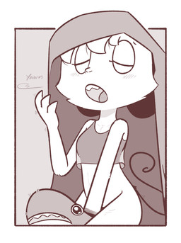 3_fingers anthro bent_arm bottomless bottomless_anthro bottomless_female clothed clothed_anthro clothed_female clothing covering covering_crotch crop_top eyes_closed female female_anthro fingers mostly_nude open_mouth plushie shirt solo tail teeth three-quarter_view topwear translucent translucent_clothing under_blanket yawn theartmanor pandemonium_wizard_village molte mammal murid murine rodent 2025 digital_drawing_(artwork) digital_media_(artwork) hi_res monochrome portrait three-quarter_portrait