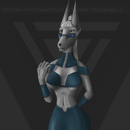 anthro augmented blue_eyes bra clothing cybernetics eyewear female goggles machine solo synthetic underwear the_dark_skull android canid canine canis cyborg jackal mammal robot 1:1 guide_lines hi_res sketch