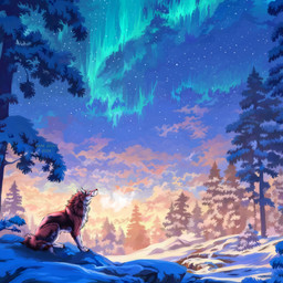 ambiguous_feral ambiguous_gender aurora_(phenomenon) blue_eyes cheek_tuft chest_tuft closed_smile cloud facial_tuft feral fur looking_up mouth_closed neck_tuft outside plant red_body red_fur red_tail side_view sky smile snow solo tail tree tuft white_body white_fur white_tail msdeadsoul canid canine mammal 1:1 hi_res
