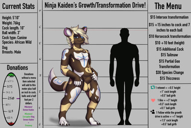 abstract_background animal_genitalia anthro ball_tuft balls blonde_hair blue_eyes blue_nose comparison digitigrade donation_drive fully_sheathed genitals growth growth_drive hair hair_over_eye interaction_drive long_hair male nails navel nipples nude one_eye_obstructed runes sheath slightly_chubby solo standing text tf_drive transformation tuft kaiden_da_dawg kaiden_(kaiden_da_dawg) african_wild_dog canid canine mammal english_text hi_res