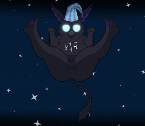 3_toes 4_fingers anthro anus balls barefoot beak big_ears biped black_balls black_beak black_body black_fur black_penis black_tail black_tail_tuft blue_eyes bodily_fluids butt cheek_tuft claws clothing cum cum_on_belly cum_on_body curling_toes ejaculation empty_eyes erection facial_tuft feet fingers fist fur genital_fluids genitals glans glowing glowing_eyes hands-free hat hat_only headgear headgear_only headwear headwear_only hindpaw humanoid_genitalia humanoid_penis legs_up looking_at_viewer lying male male_anthro mostly_nude mostly_nude_anthro mostly_nude_male night nightcap nude on_back open_beak open_mouth orgasm pattern_clothing pattern_hat pattern_headgear pattern_headwear pawpads paws penis perineum purple_anus purple_glans purple_inner_ear purple_pawpads rear_view semi-anthro slightly_chubby slightly_chubby_anthro slightly_chubby_male solo spontaneous_ejaculation spread_legs spreading star striped_clothing striped_hat striped_headgear striped_headwear stripes tail tail_tuft toe_claws toes tuft young young_anthro young_male zirronpack deadlock_(game) mythology valve rem_(deadlock) avian bird chimera dream_creature gryphon mythological_avian mythological_creature owl 2026 absurd_res hi_res