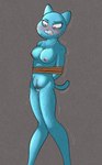 anthro bladder_bulge blush bodily_fluids body_hair bound breasts female female_peeing genital_fluids happy_trail imminent_peeing leaking_urine nude omorashi peeing pubes solo sweat urine urine_stream illegaleel cartoon_network the_amazing_world_of_gumball nicole_watterson felid mammal hi_res