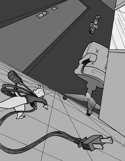 anthro chair desk door door_handle doorknob fire_extinguisher floor furniture glass male office_chair perspective_shot plug power_cord running solo table tile tile_floor chris_fischer disney chip_(disney) chipmunk ground_squirrel mammal rodent sciurid hi_res