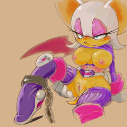 anthro bat_wings bdsm big_breasts bondage bound breasts chain chained female genitals hairy_vulva membrane_(anatomy) membranous_wings mostly_nude_anthro mostly_nude_female nipples presenting presenting_breasts presenting_vulva pubes solo submissive submissive_female vulva wings manaita sega sonic_the_hedgehog_(series) rouge_the_bat bat mammal 1:1 low_res