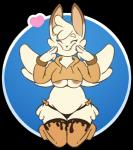 anthro areola areola_slip belly biped breasts clothed clothing female heart_symbol kneeling slightly_chubby smile solo wings roseylexi lagomorph mammal skvader alpha_channel flat_colors hi_res