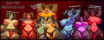 absurd_res anthro areola belly bethesda_softworks big_breasts big_butt breasts butt camel_toe clothed clothing crosswise_nipple_piercing deathclaw dust_(deathclaw) english_text fallout female female/female fire flexing furgonomics furry-specific_piercing glowing glowing_eyes group hands_behind_head heat_(deathclaw) hi_res horn horn_piercing huge_breasts kerchi kovar latex latex_clothing latex_legwear legwear microsoft muscular muscular_female navel nipple_dip nipple_piercing nipples panties petal_(deathclaw) piercing satanic scalie scarlett_(deathclaw) smile solo tail take_your_pick text thick_thighs thigh_highs thong topless underwear wide_hips