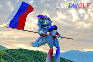 anthro black_nose breasts claws clothed clothing ear_piercing ear_ring eyebrows female fingers glistening glistening_body green_claws green_highlights grey_hair hair highlights_(coloring) lipstick machine makeup open_mouth piercing pointy_ears politics prick_ears purple_lipstick ring_piercing russian russian_flag solo text yellow_eyes lordwolf coolioart_(modeler) five_nights_at_freddy's five_nights_at_freddy's:_security_breach scottgames steel_wool_studios roxanne_wolf animatronic canid canine canis mammal robot robot_anthro wolf 2025 3d_(artwork) digital_media_(artwork) english_text hi_res