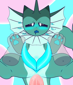 2_penises abdominal_bulge anal anal_penetration animal_genitalia animal_penis anthro blue_penis bodily_fluids cetacean_genitalia cetacean_penis diphallism disembodied_hand disembodied_penis drooling duo feral fin first_person_view front_view genital_fluids genital_slit genitals hand_holding hemipenes leaking_precum long_penis looking_at_viewer looking_pleasured lying male male/male mane moan multi_genitalia multi_penis multicolored_body nude on_back open_mouth pawpads paws penetration penis precum saliva simple_background spread_legs spreading tail tapering_penis hikiwi nintendo pokemon anon fan_character kelp_(hikiwi) eeveelution generation_1_pokemon pokemon_(species) vaporeon colored digital_media_(artwork) hi_res