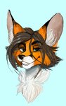 anthro big_ears blue_eyes eyebrows fur hair inner_ear_fluff looking_at_viewer male orange_body orange_fur simple_background smile solo tuft white_body white_fur jeffusherb erwin_wolz canid canine canis fox mammal 2018 5:8 digital_media_(artwork) headshot_portrait portrait