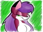 anthro border breasts countershading featureless_breasts female green_background green_eyes hair half-closed_eyes narrowed_eyes nude outline purple_hair red_body simple_background solo cfox_furvert canid canine fox mammal mary_(disambiguation) 4:3 digital_media_(artwork) digital_painting_(artwork) half-length_portrait portrait