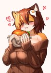 anthro big_breasts blush breasts burger clothed clothing detailed_food eating eyes_closed female female_anthro food fur hair heart_symbol holding_burger holding_food holding_object huge_breasts kemono multicolored_body multicolored_fur multicolored_hair shoulderless_shirt shoulderless_sweater solo sweater topwear kagarimachi_ame nekotsuki_kohime calico_cat domestic_cat felid feline felis mammal 2022 absurd_res detailed digital_media_(artwork) hi_res