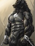 abs animal_genitalia anthro balls biceps black_body black_fur bound chain chained cuff_(restraint) eyes_closed fur genitals male muscular muscular_anthro muscular_male nipples nude pecs prisoner restrained restraints shackles sheath solo submissive submissive_male nightarm sonic_wolfe canid canine canis mammal wolf 3:4 absurd_res hi_res