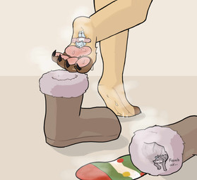 bodily_fluids boots clothing feet foot_fetish foot_focus foot_sniffing footwear micro paws shoes smelly sniffing socks steam sweat lyeponstan mythology canid canine dragon felid mammal mythological_creature mythological_scalie scalie absurd_res hi_res