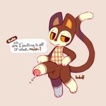 anthro balls big_penis bodily_fluids bottomless brown_balls clothed clothing cum cum_drip dripping erection foreskin genital_fluids genitals glans humanoid_genitalia humanoid_penis male multicolored_penis penis solo bakap animal_crossing nintendo rudy_(animal_crossing) domestic_cat felid feline felis mammal 1:1