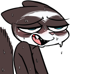 anthro blush bodily_fluids cute_fangs fangs fur half-closed_eyes looking_pleasured male male_anthro multicolored_body multicolored_fur narrowed_eyes open_mouth open_smile orgasm simple_background smile solo sweat teal_eyes teeth tongue white_background inkyfrog disney zootopia fan_character percy_vison european_polecat mammal mustelid musteline true_musteline weasel 2017 reaction_image