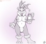 alcohol antennae_(anatomy) anthro balls beverage big_breasts big_penis breasts bunny_costume champagne clothed clothing costume fake_ears fake_rabbit_ears flaccid foreskin fur genitals gynomorph hair holding_object huge_breasts humanoid_genitalia humanoid_penis intersex legwear looking_at_viewer navel nipples partially_retracted_foreskin penis piercing reverse_bunny_costume serving serving_alcohol serving_beverage simple_background smile solo standing waiter drxii shi-niss bear foozle giant_panda mammal ursine digital_media_(artwork) hi_res