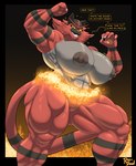 anthro areola big_breasts biped breasts dialogue eyelashes female fire fur genitals grey_areola grey_nipples huge_breasts looking_at_viewer muscular muscular_anthro muscular_female nipples pokemorph pupils pussy red_body smile solo speech_bubble text thick_thighs drydude nintendo pokemon generation_7_pokemon incineroar pokemon_(species) absurd_res english_text hi_res