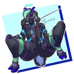 anthro balls big_penis bodily_fluids butt collar cum cumshot ejaculation genital_fluids genitals harness hooves horn leash leash_pull male penis presenting presenting_hindquarters simple_background solo primeviale bovid caprine goat mammal 1:1 absurd_res hi_res