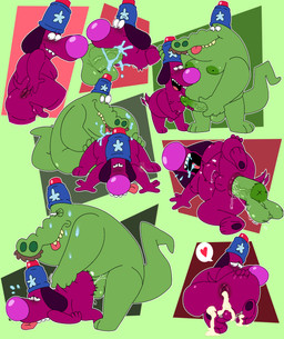 abdominal_bulge anal anal_penetration animal_genitalia anthro anus aroused aroused_by_another aroused_face aroused_male aroused_smile backdrop belly blush blush_lines bodily_fluids bulge butt butt_grab clothing cum cum_in_ass cum_inside disembodied_genitalia disembodied_penis duo ejaculation facial_hair genital_fluids genitals green_body hand_on_butt hand_on_penis hat headgear headwear heart_symbol humanoid_genitalia larger_male licking liquid looking_at_another looking_at_partner looking_at_partner's_penis looking_back male male/male male_penetrated male_penetrating male_penetrating_male masturbation moobs mustache narrowed_eyes nipples one_eye_closed oral overweight overweight_anthro overweight_male penetration penile penile_penetration penis police police_hat police_officer precum presenting presenting_hindquarters purple_body raised_tail rear_view rimming saliva saliva_string sex sheath simple_background siren_(apparatus) size_difference slightly_chubby slightly_chubby_anthro slightly_chubby_male small_tail smaller_male smaller_penetrated spread_anus spread_legs spreading surprised sweat sweatdrop tail thick_tail tongue tongue_out vein veiny_penis hwantsarts cartoon_network chowder_(series) officer_grinder sergeant_hoagie alligator alligatorid canid canine canis crocodilian domestic_dog mammal reptile scalie absurd_res hi_res