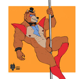 alternate_species anthro balls big_penis furrification genitals male muscular muscular_anthro muscular_male nipples penis pole shoulder_pads solo stripper_pole lazzyd0g five_nights_at_freddy's five_nights_at_freddy's:_security_breach scottgames steel_wool_studios glamrock_freddy bear mammal hi_res