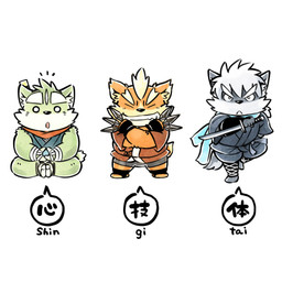 anthro black_nose clothed clothing eyes_closed fur green_body green_fur group kemono male orange_body orange_fur robe simple_background sitting text weapon white_background kinoshita-jiroh the_spicy_ninja_scrolls oroshi_(the_spicy_ninja_scrolls) shichimi_(the_spicy_ninja_scrolls) wasabi_(the_spicy_ninja_scrolls) canid canine canis domestic_dog mammal wolf 1:1 2015