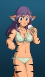 big_breasts bikini black_stripes blue_eyes blush breasts cat_tail clothed clothing dessert facial_markings female food hair head_markings ice_cream long_hair markings nipple_outline purple_hair solo stripes swimwear two-piece_swimsuit conditional_dnp tom_fischbach yosh!_comics kate_summers animal_humanoid cat_humanoid felid felid_humanoid feline feline_humanoid human humanoid mammal mammal_humanoid colored