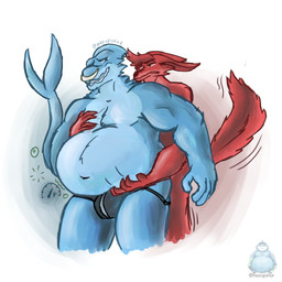 anthro belly duo inflation male male/male sex larrymaxs max_upshur aquatic canid canine canis fish mammal shark wolf 1:1 hi_res