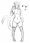 clothing female legwear solo thigh_highs conkerbirdy jenny_(conkerbirdy) domestic_cat felid feline felis mammal monochrome sketch