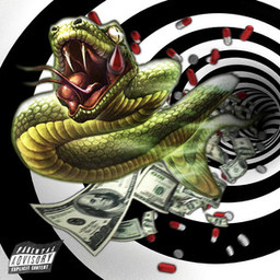 ambiguous_gender boolymon drugs green_body green_scales money pills red_teeth scales solo teeth yellow_body unknown_artist benjamin_franklin reptile scalie snake album_cover cover low_res
