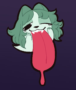 alternate_form alternate_species anthro bodily_fluids drooling fangs female long_tongue one_eye_closed saliva solo teeth tongue wink wonderslug mario_bros nintendo pepper_(wonderslug) boo_(mario) ghost spirit low_res