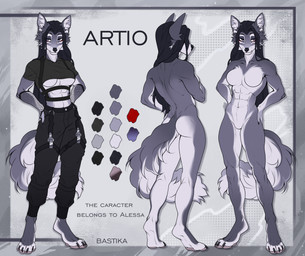 abs anthro armwear biped bottomwear breasts butt claws clothed clothed_anthro clothed_female clothing countershade_torso countershading feet female female_anthro fingers fishnet_armwear fishnet_clothing front_view fully_clothed fully_clothed_anthro fully_clothed_female fur hair looking_at_viewer mature_anthro mature_female navel nude nude_anthro nude_female pose rear_view smile solo standing tail toes topwear under_boob bastika artio_(alessa) canid canine mammal 2026 colored detailed digital_drawing_(artwork) digital_media_(artwork) hi_res model_sheet shaded