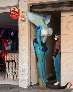 anthro bulge duo eyewear glasses gynomorph gynomorph/male intersex intersex/male larger_gynomorph larger_intersex looking_down male offscreen_character size_difference smaller_male kalivero a_chance_encounter argo_(kalivero) felid mammal reptile scalie snake hi_res meme