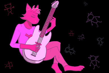 bass_guitar female guitar musical_instrument playing_music plucked_string_instrument relaxing solo string_instrument predatel night_in_the_woods mae_borowski domestic_cat felid feline felis mammal 3:2 hi_res