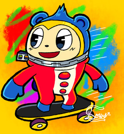 anthro blue_body blue_fur clothed clothing fur hair male skateboard skateboarding solo vehicle bowsaremyfriends atlus megami_tensei persona_(series) persona_4 sega teddie_(persona) bear mammal digital_media_(artwork) hi_res