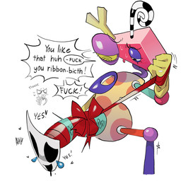 ambiguous_gender ambiguous_penetrated big_penis blush blush_lines bodily_fluids dialogue dirty_talk drooling duo erection genitals huge_penis living_condom looking_pleasured male male/ambiguous male_penetrating male_penetrating_ambiguous mask not_furry penetration penis profanity saliva sex small_waist speech_bubble spiral spiral_eyes sweat tears tears_of_pleasure text trembling_for_pleasure vein veiny_penis wrapped_around_penis real_saming glitch_productions the_amazing_digital_circus gangle_(tadc) zooble_(tadc) animate_inanimate humanoid living_mask living_toy 2026 digital_media_(artwork) english_text hi_res female_(lore) nonbinary_(lore)