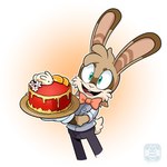 anthro bow_tie brown_body brown_fur cake cheek_tuft clothing dessert facial_tuft food fur male open_mouth shirt simple_background smile solo striped_body striped_fur stripes tail topwear tuft catbeecache chinese_zodiac sega sonic_the_hedgehog_(series) year_of_the_rabbit peanut_the_rabbit_(sage-h) lagomorph leporid mammal rabbit hi_res